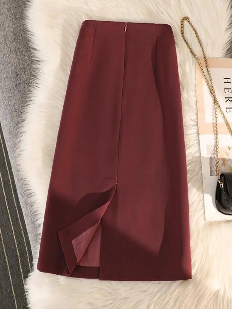 High Waist Zipper Back Split Suit Skirt For Women Spring Autumn 2023 New Solid Pencil Skirts Office Ladies Casual Straight Skirt