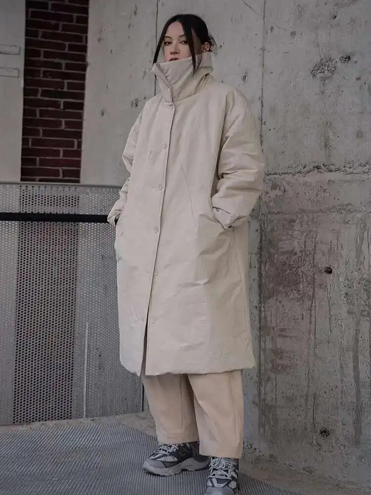 Apricot Big Size Long Warm Cotton-padded Coat Long Sleeve Loose Fit Women Parkas Fashion  New Autumn Winter 2025 1DF2656