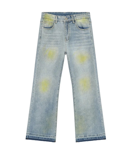 High Street Men's Jeans New American Style Vintage Tie Dye Design Micro Flared Male Washed Denim Jeans Summer 9W1841