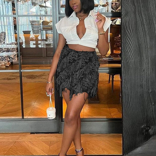 Load image into Gallery viewer, Colorful Tassel Skirts Peach Hip Women Thin Knit Wild Sexy Midnight Summer Trend Stretch Skinny Party Streetwear Bodycon
