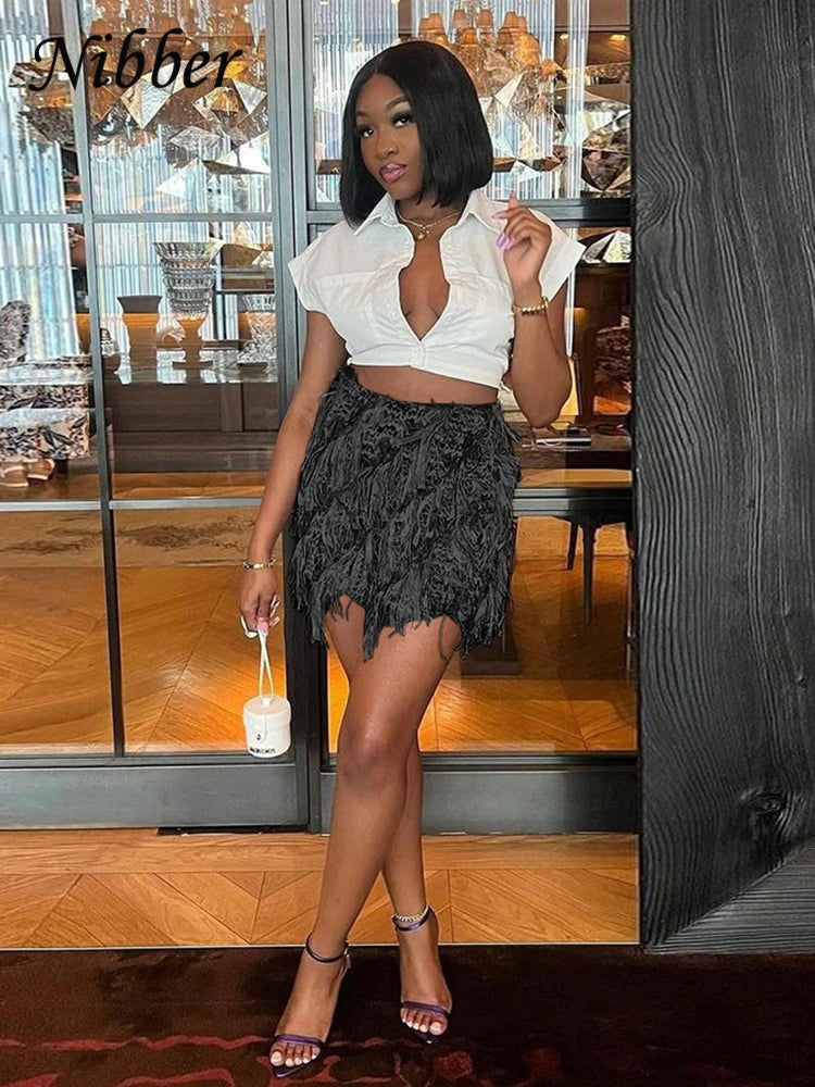 Colorful Tassel Skirts Peach Hip Women Thin Knit Wild Sexy Midnight Summer Trend Stretch Skinny Party Streetwear Bodycon