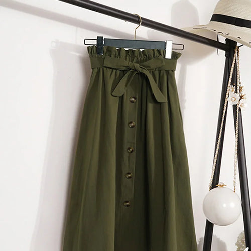 Load image into Gallery viewer, Summer Autumn Skirts Womens 2024 Midi Knee Length Korean Elegant Button High Waist Skirt Female Pleated School Skirt
