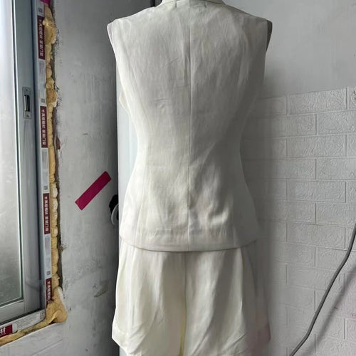 Load image into Gallery viewer, Solid Two Piece Set For Women V Neck Sleeveless Spliced Button Vest High Waist Shorts Slimming Sets Female Clothes
