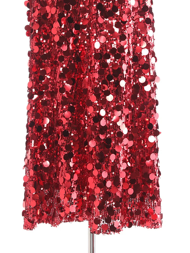 High Elastic Waist Sequins Shining Long Party Elegant Half-body Skirt Women Fashion Tide New Spring Autumn 2025 1DH9227