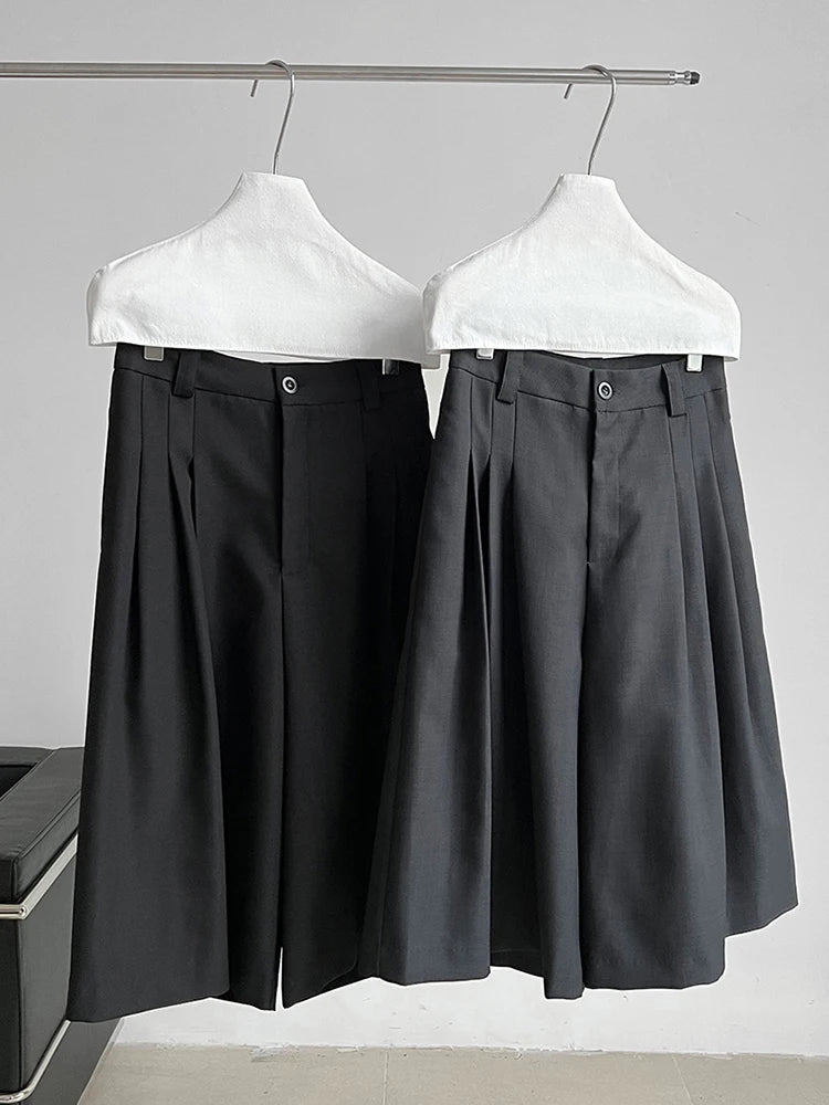 High Waist Gray Brief Pleated Wide Leg Calf-Length Pants New Trousers Women Fashion Tide Spring Autumn 2025 1DJ0997