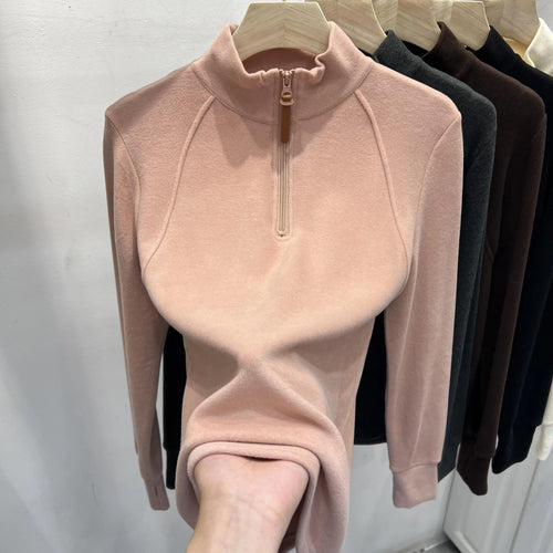 Load image into Gallery viewer, Autumn Winter Korean Fashion Solid Half Zipper Stand Pullover T Shirt Women Long Sleeved Tops 2024 Simplicity Versatile Clothing
