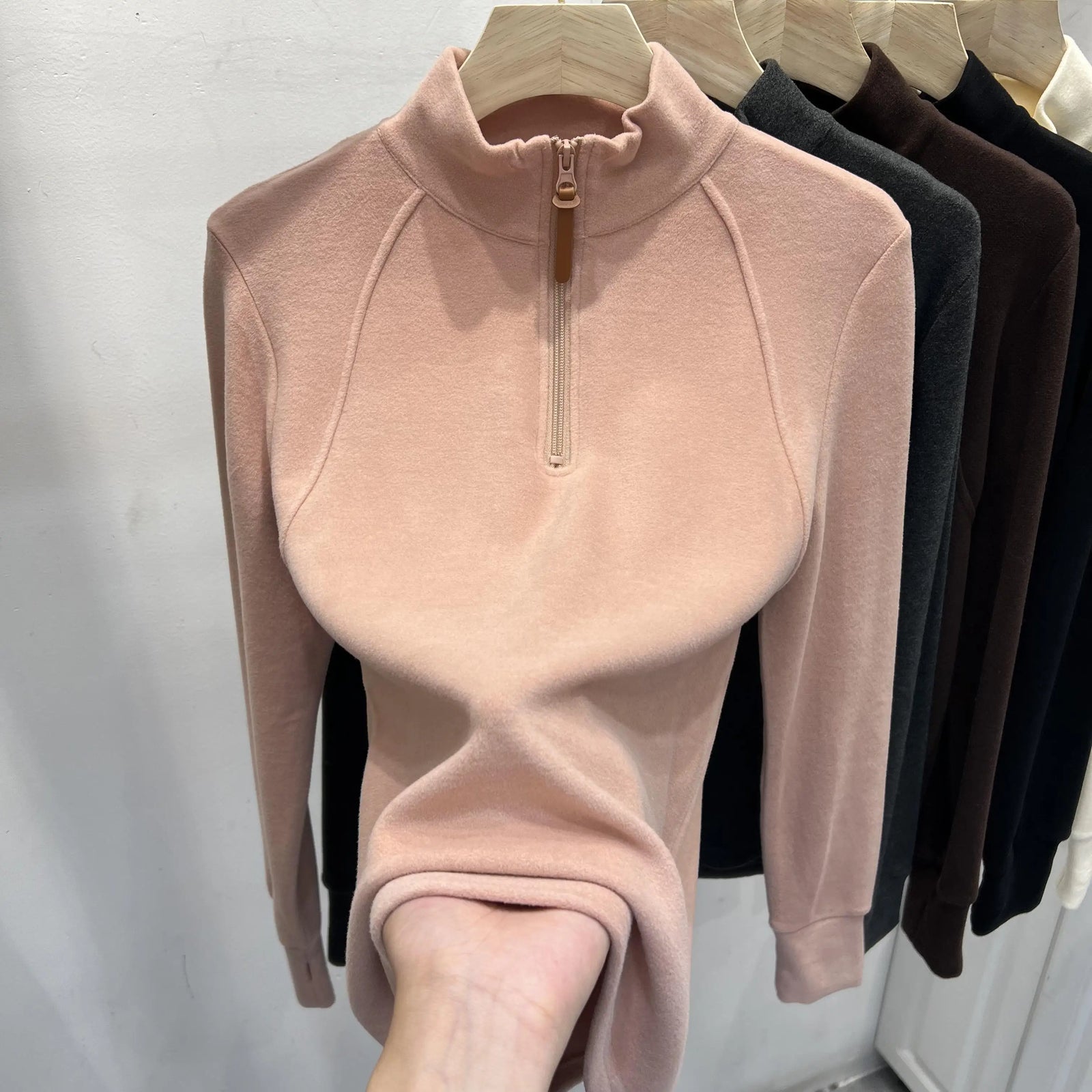 Autumn Winter Korean Fashion Solid Half Zipper Stand Pullover T Shirt Women Long Sleeved Tops 2024 Simplicity Versatile Clothing