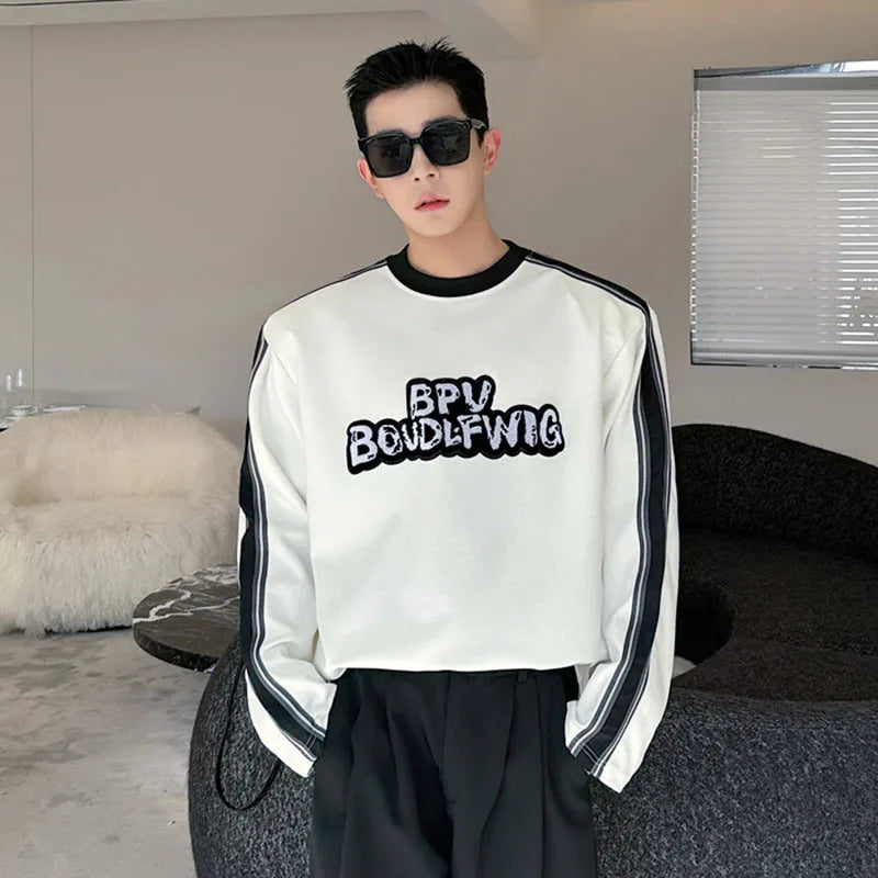 Korean T-shirt Trend Shoulder Pad Letter Printing Long Sleeved Loose Casual Top Summer Men's Clothing 9C5192