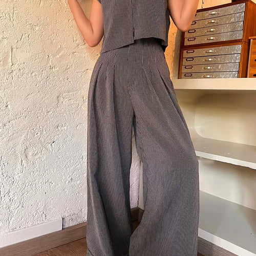 Load image into Gallery viewer, Solid Spliced Folds Pants For Women High Waist Patchwork Pockets Minimalist Casual Wide Leg Pant Female Fashion
