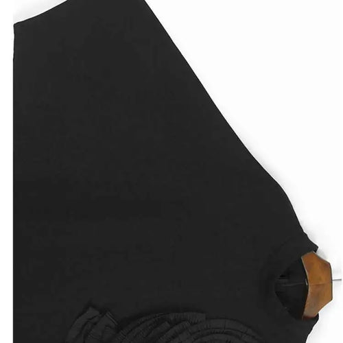 Load image into Gallery viewer, Women Black Three-dimensional Flower Lace Big Size Dress New Turtleneck Short Sleeve Fashion Spring Autumn 2025 1DH8218
