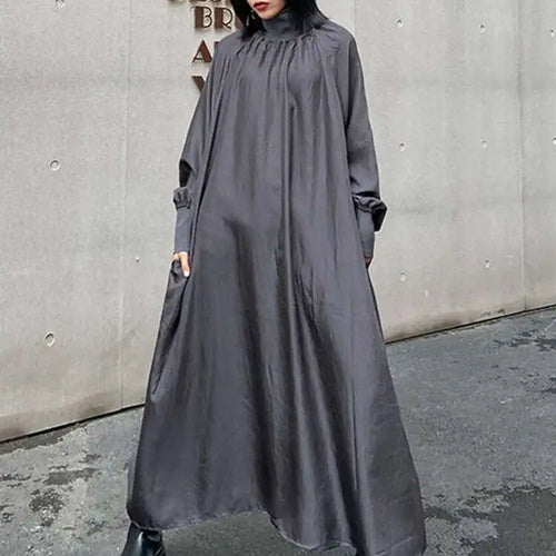 Load image into Gallery viewer, Women Gray Brief Long Big Size Elegant Dress New Turtleneck Long Sleeve Loose Fit Fashion Tide Spring Autumn 2025 1DH0252
