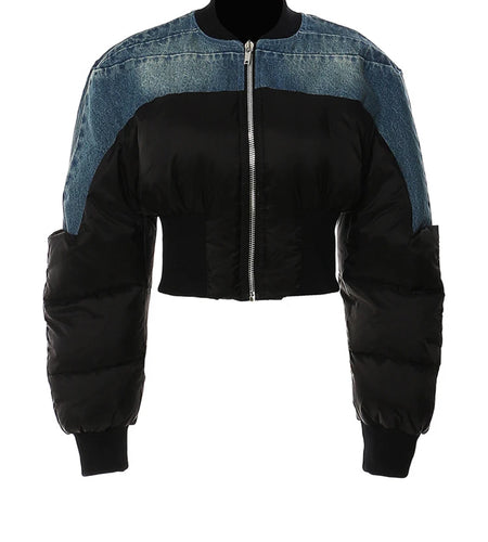 Blue Denim Short Casual Cotton-padded Coat Stand Collar Long Sleeve Women Parkas Fashion New Autumn Winter 2025 1DH4510