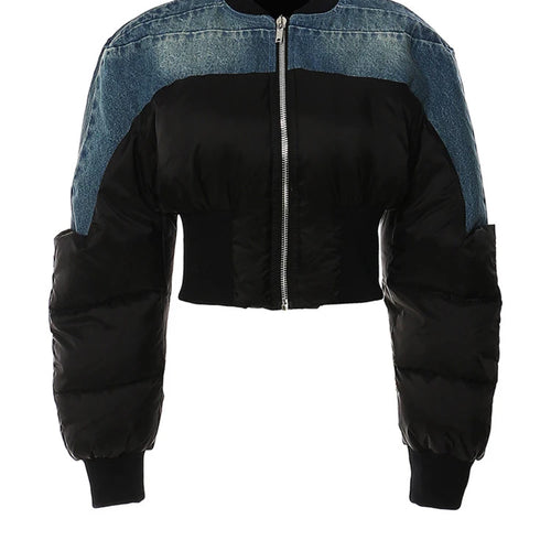 Load image into Gallery viewer, Blue Denim Short Casual Cotton-padded Coat Stand Collar Long Sleeve Women Parkas Fashion New Autumn Winter 2025 1DH4510
