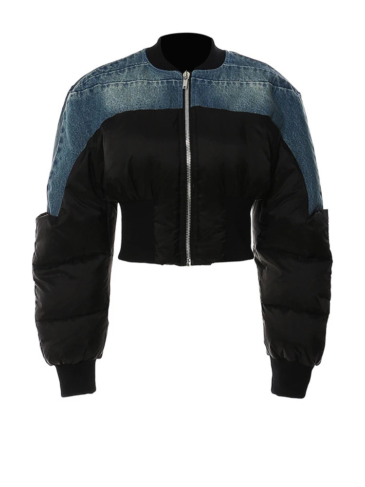 Blue Denim Short Casual Cotton-padded Coat Stand Collar Long Sleeve Women Parkas Fashion New Autumn Winter 2025 1DH4510