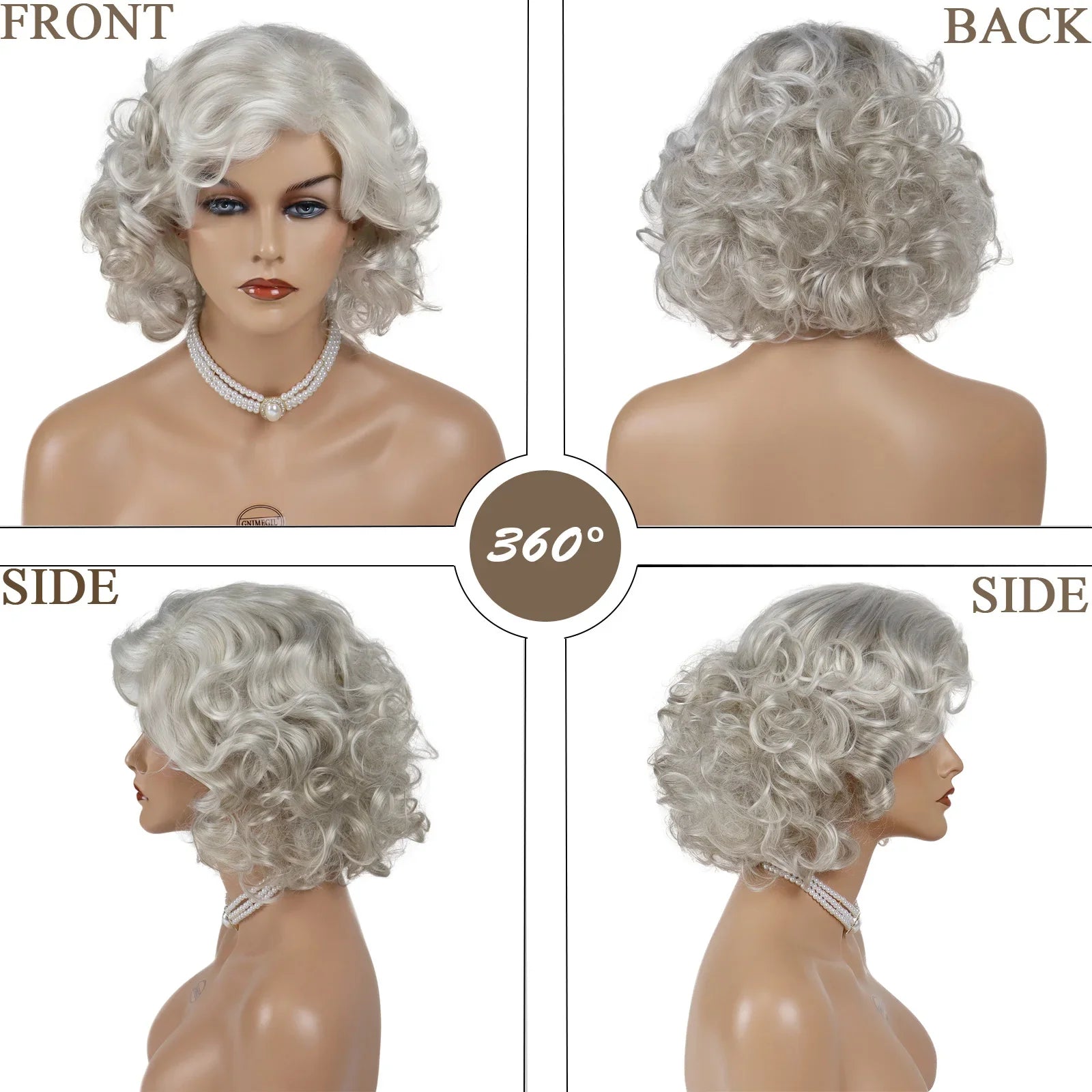 Synthetic Grey Curly Wigs for Women Short Wavy Hairstyles Mommy Wigs with Bangs Thick Fluffy Curls Paula Wigs Costume