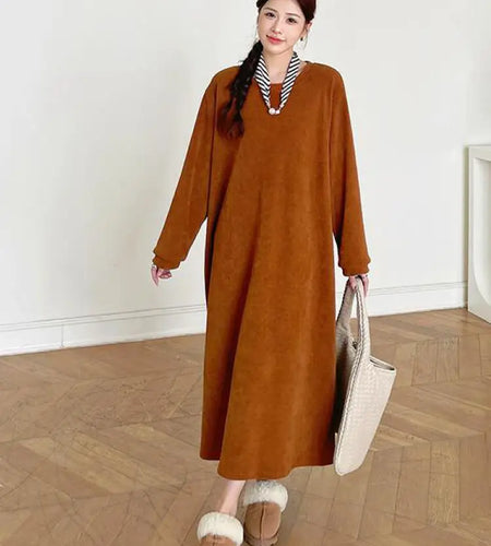 Autumn Winter Round Neck Vacation Knit Dress Korean Fashion Women's Loose Long Sleeved Sweatshirt Dress Ladies Casual Simplicity