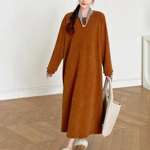 Load image into Gallery viewer, Autumn Winter Round Neck Vacation Knit Dress Korean Fashion Women's Loose Long Sleeved Sweatshirt Dress Ladies Casual Simplicity
