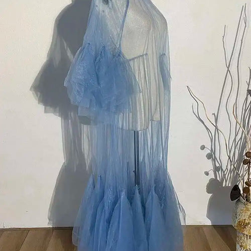 Load image into Gallery viewer, Women Black Ruffles Long Big Size Dress New Round Neck Three-quarter Sleeve Loose Fit Fashion Spring Summer 2025 JR77101
