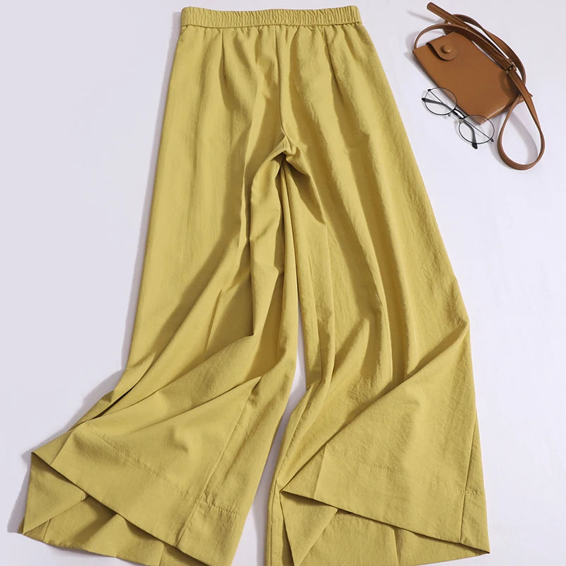 Korean Fashion Women Solid Pleated Pants New High Waisted Casual Wide Leg Trousers Summer Office Lady Clothing 2024 Simplicity