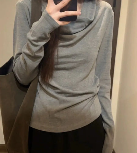 Korean Chic Vintage Solid Simple Tshirts Loose Grunge Women Y2k Aesthetic T-shirts Casual Bottoming All Match Tee Shirts Femme