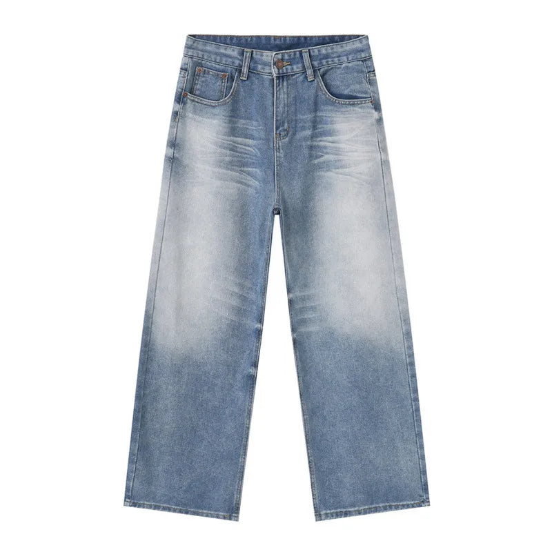 Fashion Men's Denim Pants Droop Worn-out Washing Wide Leg Jeans Vintage Loose Straight Male Trousers Autumn 9C6395