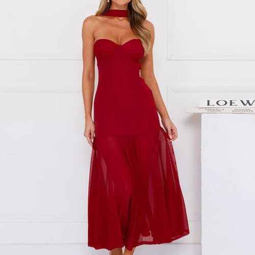 Load image into Gallery viewer, Scarf collar strapless sexy maxi dress women gown off-shoulder backless sleeveless A-line bodycon club long dress
