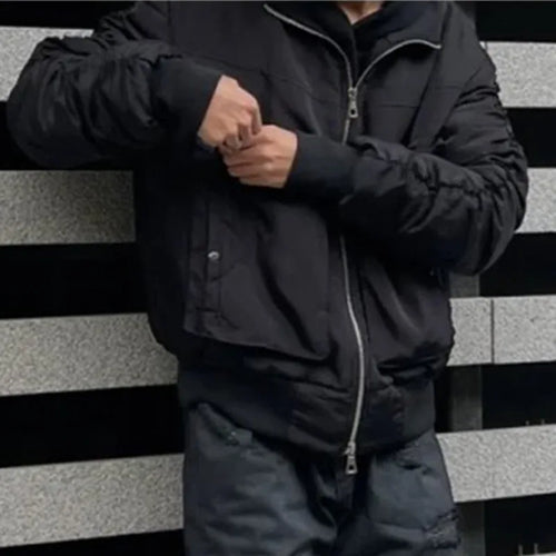 Load image into Gallery viewer, Dark Style Men&#39;s Padded Jackets Waterproof Fabric Zipper Stand Collar Zipper Patchwork Solid Color Male Short Coats 9C9081
