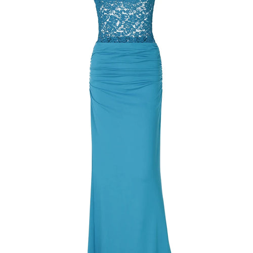 Load image into Gallery viewer, Off-shoulder Strapless Sexy Maxi Dress For Women Elegant Blue Sleeveless Backless Lace Patchwork Bodycon Long Dress
