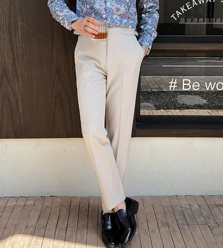 Men's New Casual Men Suit Pants Solid Color Design Groomsman's Trousers Straight Leg Male Bottoms Spring 2025 9W1572