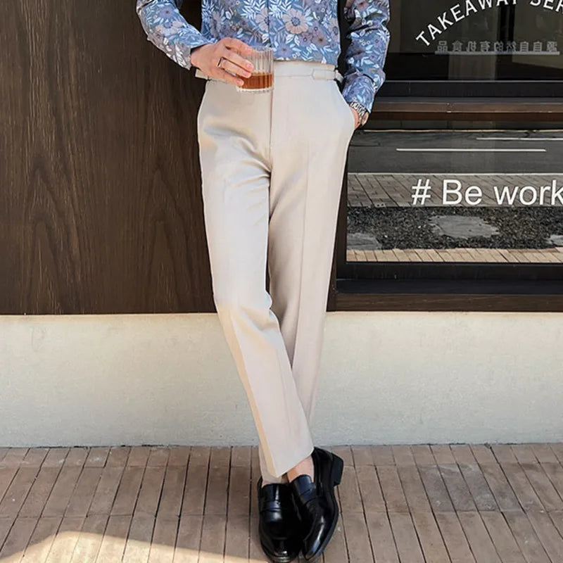 Men's New Casual Men Suit Pants Solid Color Design Groomsman's Trousers Straight Leg Male Bottoms Spring 2025 9W1572