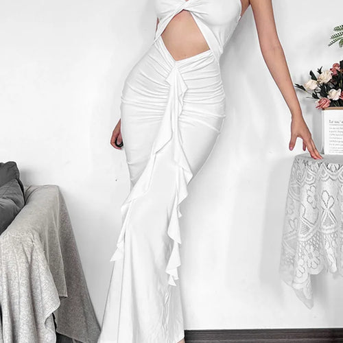 Load image into Gallery viewer, Sexy Sleeveless Hanging Neck Long Dress For Women 2024 Summer New Hollow Long Dress Pleated Backless Party Evening Dress
