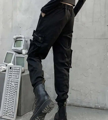 High Elastic Waist Black Belted Zipper Pockets Pants New Loose Fit Trousers Women Fashion Tide Spring Autumn 2025 1DF4632