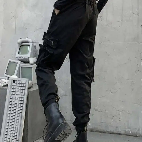 Load image into Gallery viewer, High Elastic Waist Black Belted Zipper Pockets Pants New Loose Fit Trousers Women Fashion Tide Spring Autumn 2025 1DF4632
