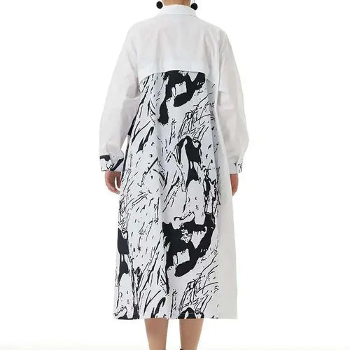 Load image into Gallery viewer, Women White Pattern Printed Big Size Casual Shirt Dress New Lapel Long Sleeve Fashion Tide Spring Autumn 2025 1DH4823
