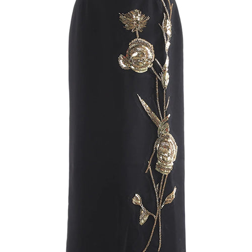 Load image into Gallery viewer, High Elastic Waist Black Three-dimensional Nailed Flower Half-body Skirt Women Fashion Tide New Spring Autumn 2025 1DJ0647
