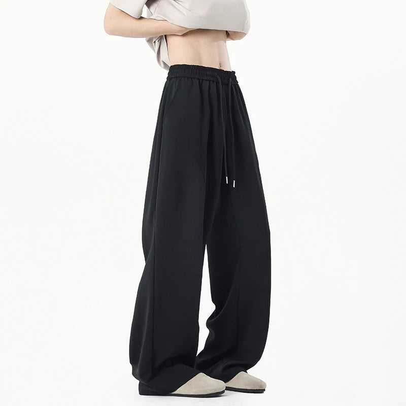 American Style Men's Suit Pants Straight Leg Trendy Solid Color Simple Tide Elastic Waist Stylish Male Trousers 9W1882