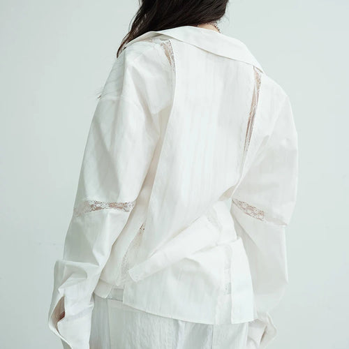 Load image into Gallery viewer, Women White Lace Hollow Out Big Size Elegant Blouse New Lapel Long Sleeve Shirt Fashion Tide Spring Autumn 2025 1DJ0688
