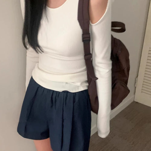 Load image into Gallery viewer, Spring Off-the-shoulder Bandage Tee Shirts Women Y2k Aesthetic Bodycon Solid Simple T-shirt Grunge Sexy Fairy Screw Thread Tops
