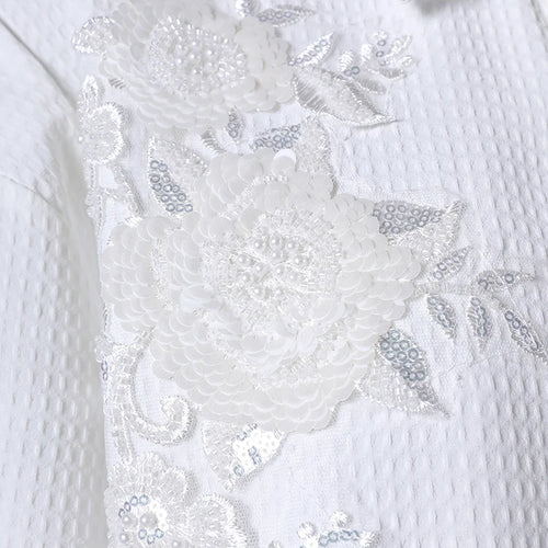 Load image into Gallery viewer, Women White Sequins Flower Big Size Elegant Blouse New Lapel Long Sleeve Shirt Fashion Tide Spring Autumn 2025 CPG2805
