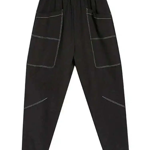 Load image into Gallery viewer, High Elastic Waist Black Pocket Topstitched Long Harem Pants New Trousers Women Fashion Tide Spring Autumn 2025 1DH7067
