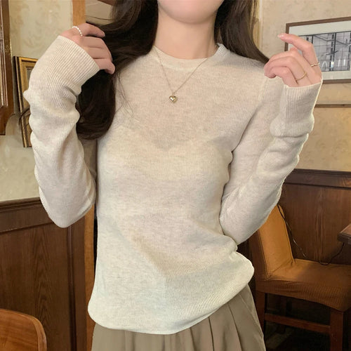 Load image into Gallery viewer, y2k Clothes Tops Women Casual Solid Color Round Neck Long Sleeve Knitted T Shirts 2000s Aesthetic Clothing Streetwear
