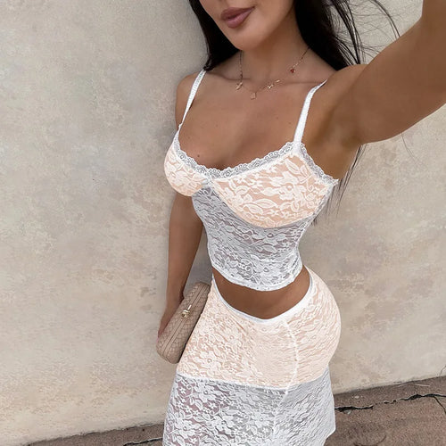 Load image into Gallery viewer, Lace Sexy Two Piece Sets Women Lace Halter Cropped Tops And Skirt Ladies Print Contrast Color Club Party 2 Piece Sets
