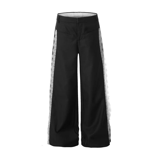 Load image into Gallery viewer, Men's Suit Pants Spliced Lace Edge Design Solid Color Simple Trendy Straight Wide Leg Stylish Male Summer Clothing 9W1961
