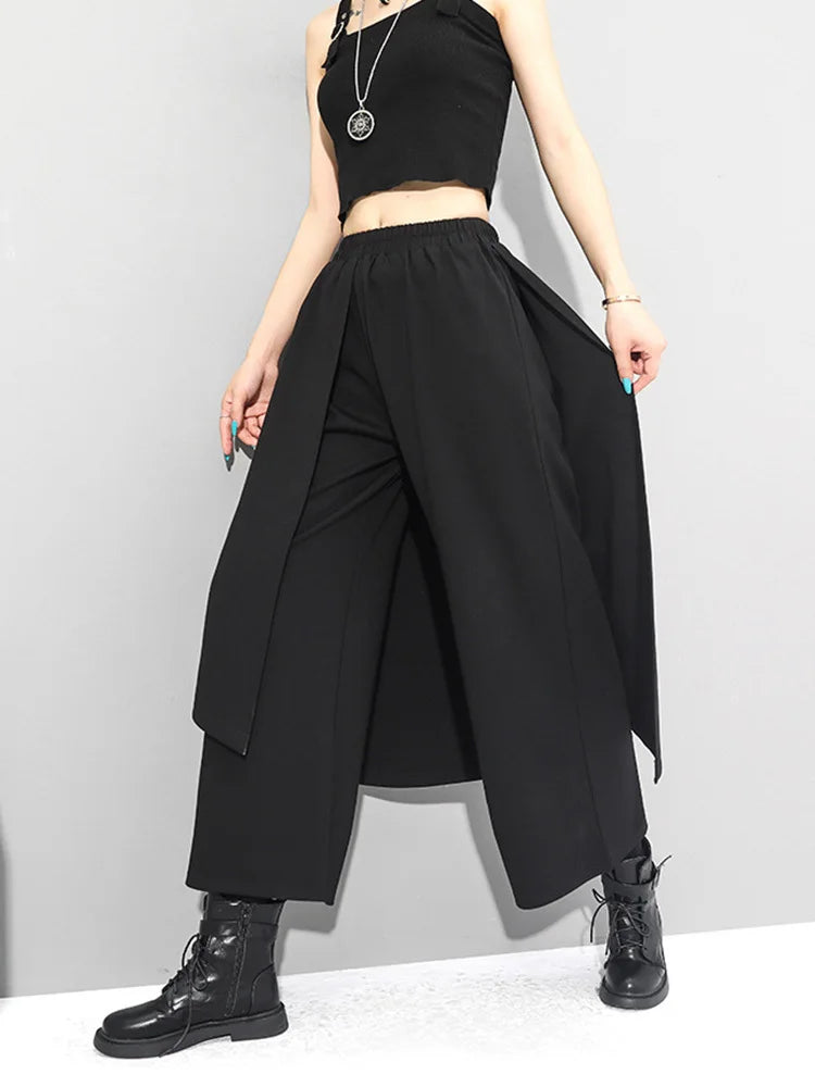 High Elastic Waist Black Irregular Long Wide Leg Trousers New Loose Fit Pants Women Fashion Tide Spring Autumn 2025 1Z289