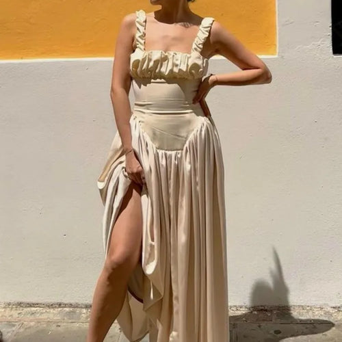 Load image into Gallery viewer, Elegant Sleeveless Satin Bodycon Dress Women's Pleated Slim Fit Long Dress Female Elegance Party Club Street Clothing
