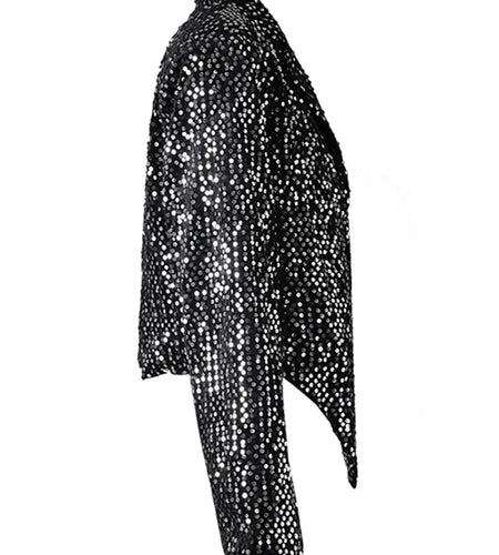 Women Black Irregular Hem Sequins Big Size Blazer New Lapel Long Sleeve Jacket Fashion Tide Spring Autumn 2025 CPG2606