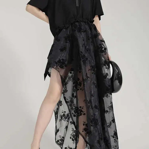 Load image into Gallery viewer, High Waist Black Lace Organza Perspective A-line Half-body Skirt Women Fashion Tide New Spring Autumn 2025 1DH6041
