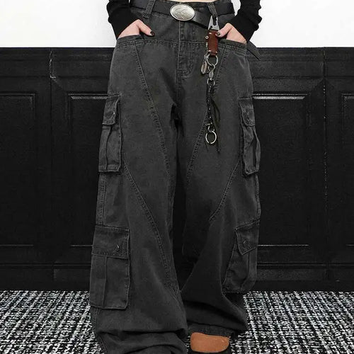 Load image into Gallery viewer, High Waist Gray Pockets Denim Long Vintage Wide Leg Jeans New Women Trousers Fashion Tide Spring Autumn 2025 1DH9390
