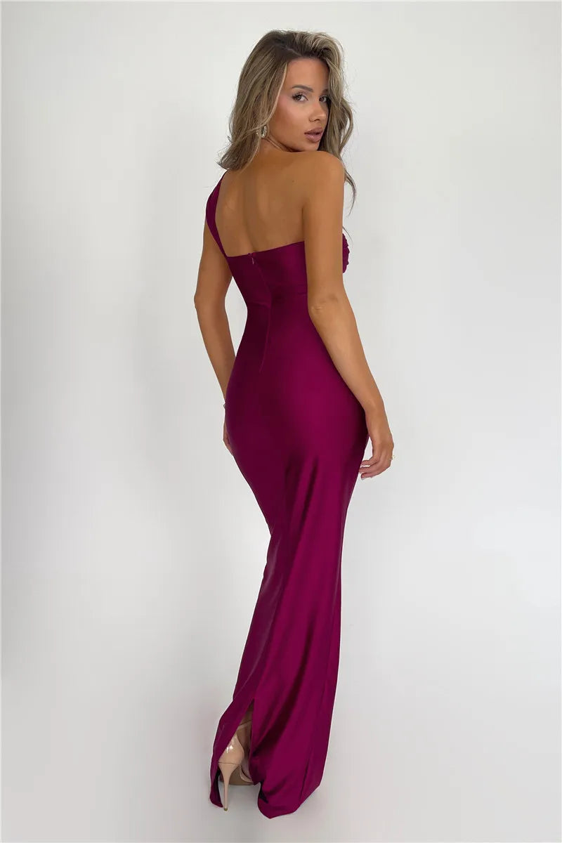 Strapless Backless Sexy Maxi Dress For Women Fashion One Shoulder Sleeveless Bodycon Club Party Long Dress Elegant
