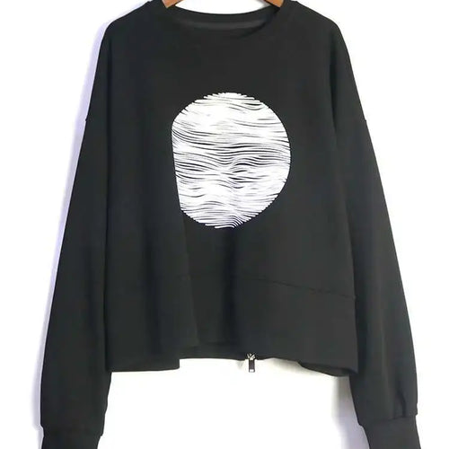 Load image into Gallery viewer, Black Printed Back Zipper Sweatshirt New Round Neck Long Sleeve Women Big Size Fashion Tide Spring Autumn 2025 1DJ0624
